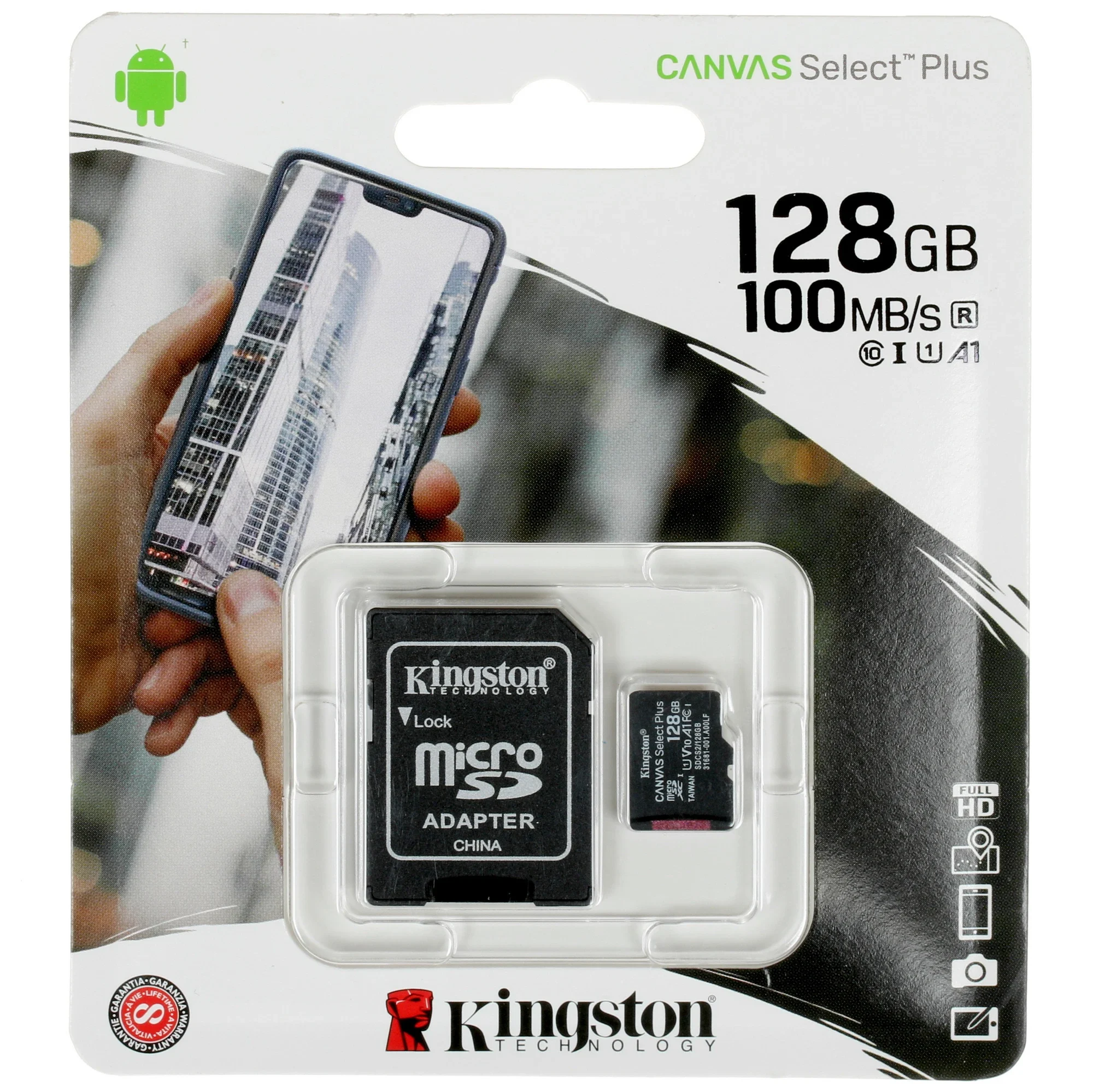 Kingston Память micro Secure Digital Card 128Gb  class10 Kingston Canvas Select Plus 100R CL10 UHS-I Card + SD Adapter [SDCS2/128GB]