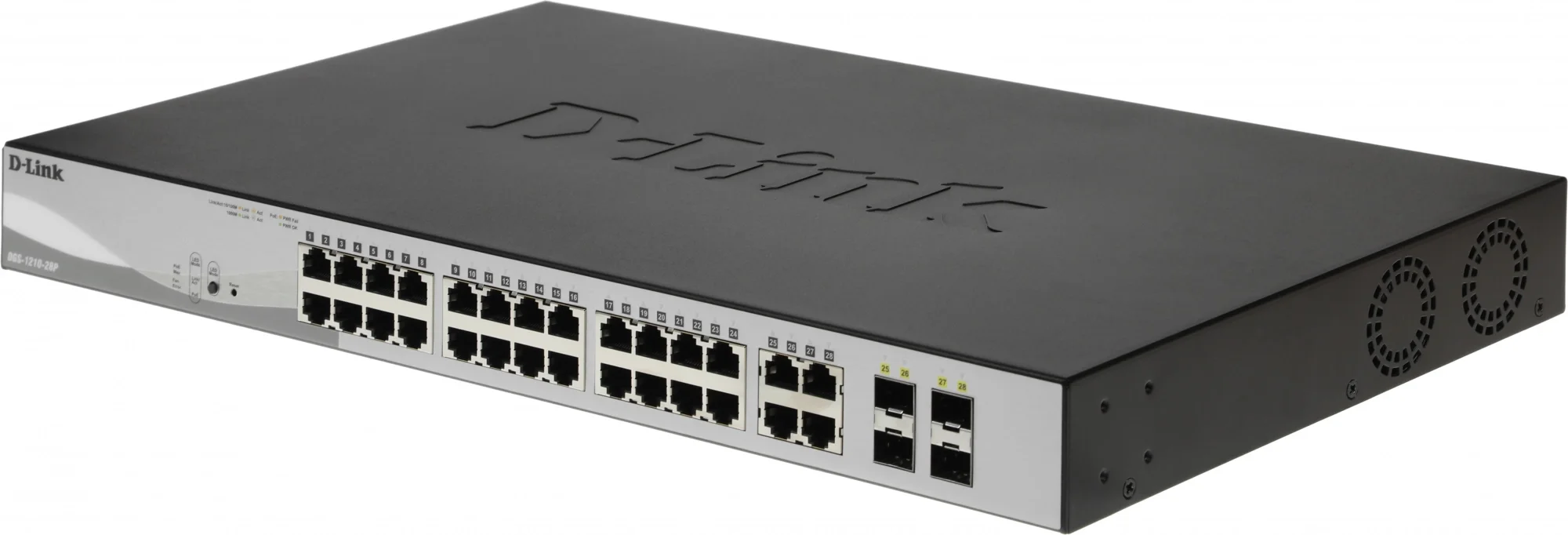 Коммутатор D-Link DGS-1210-28P/FL1A, L2 Managed Switch with 24 10/100/1000Base-T ports and 4 100/1000Base-T/SFP combo-ports (24 PoE ports 802.3af/802.3at (30 W), PoE Budget 193 W).8K Mac address, 802.3x Flow Co