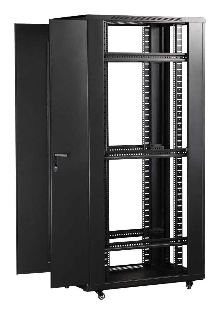 Шкаф серверный Lanmaster (TWT-CBB-42U-8X10-G1) напольный 42U 800x1000 мм пер. дв. стекл. задн. дв. двуст. 2 бок. пан. 800 кг черный IP20
