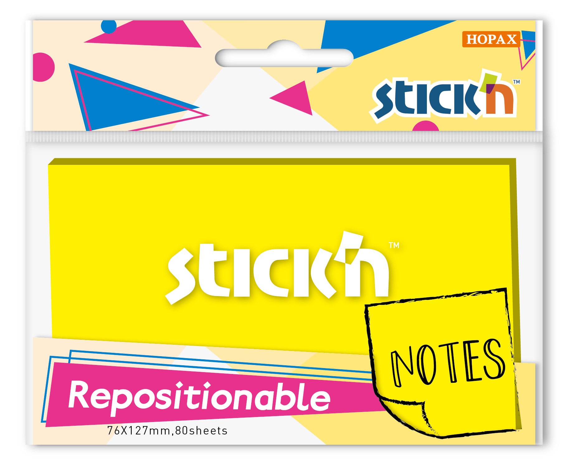 Блок самоклеящийся бумажный Stick`n 27078 76x126мм 80лист. 70г/м2 желтый  неон 1цв.в упак.