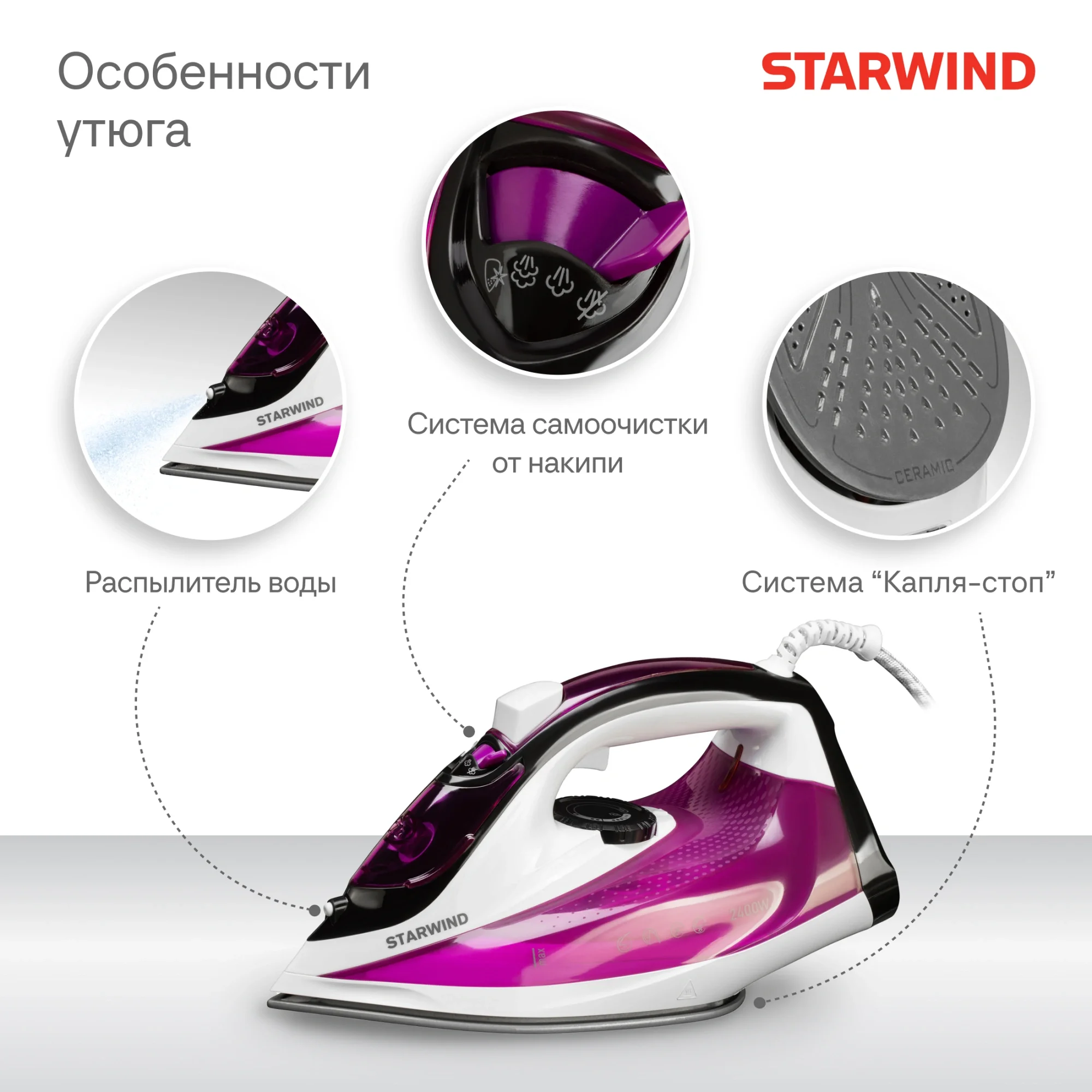 Утюг Starwind SIR2433 2400Вт фиолетовый/белый