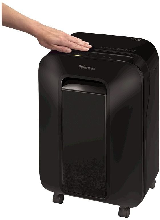 Fellowes Шредер PowerShred LX200 FS-55022(01), черный {DIN P-4, 4х12 мм, 12 лст., 22 лтр., Jam Proof™, SafeSens}