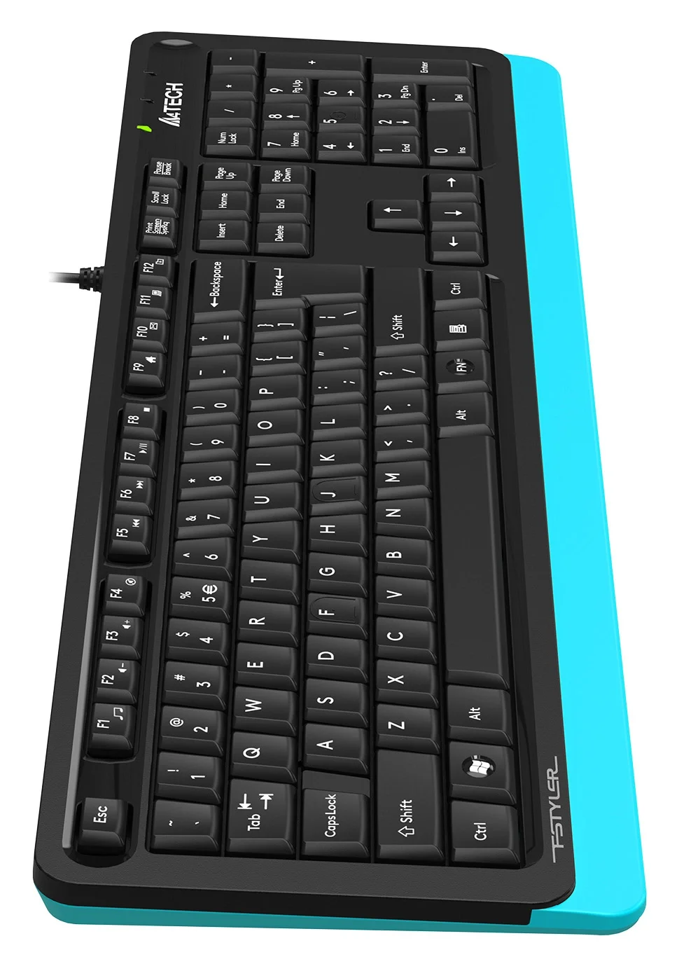 Клавиатура A4Tech FKS10 черный/синий USB (подставка для запястий) (FKS10 BLUE) кабель 1.5м