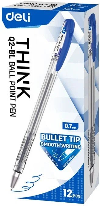 Ручка шариковая Deli Think EQ2-BL прозрачный/синий, d=0.7мм, синие чернила (1шт)