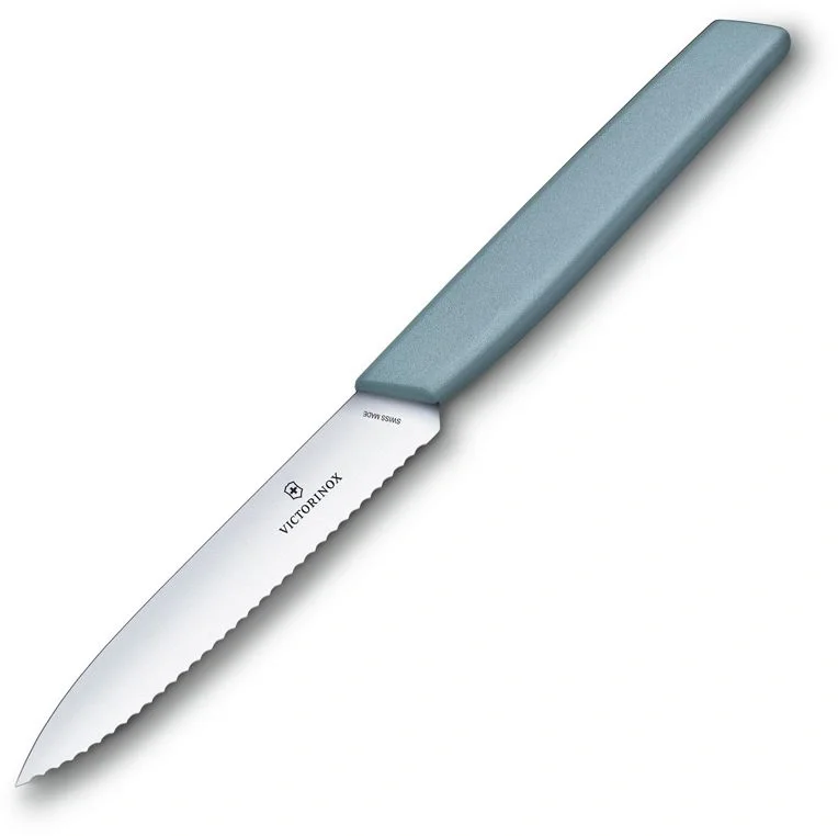 Нож Victorinox 6.9006.10W21, универсальный, 100 мм, серрейторная заточка, голубой