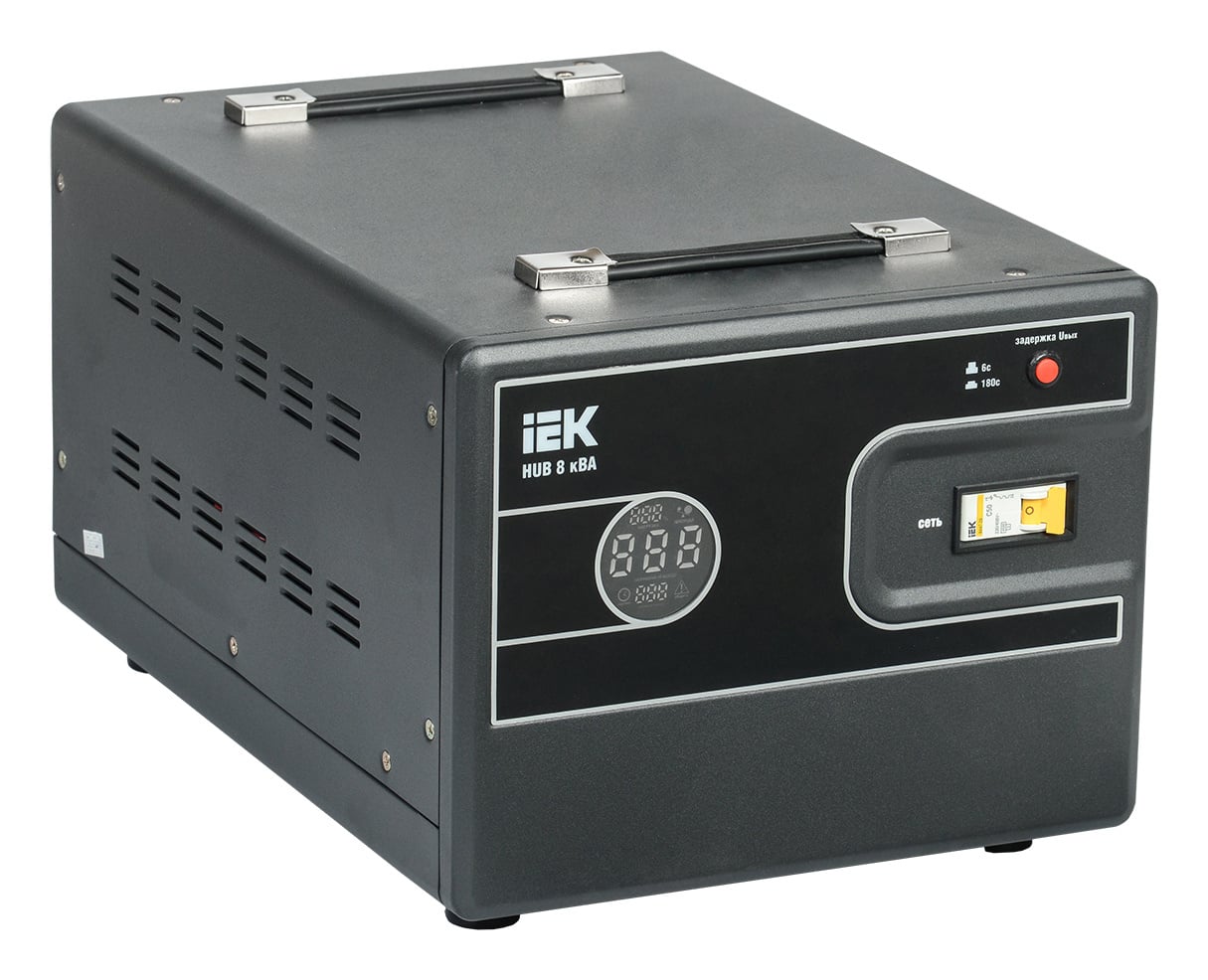Стабилизатор напряжения IEK HUB 8000 ВА однофазный 140-275В выход 220В±8% 2*евророзетки IVS21-1-008-13