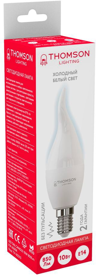 Лампа светодиодная Thomson TH-B2313 10Вт цок.:E14 свеча 220B 6500K  св.свеч.бел.хол.  Tail  Candle (упак.:1шт)