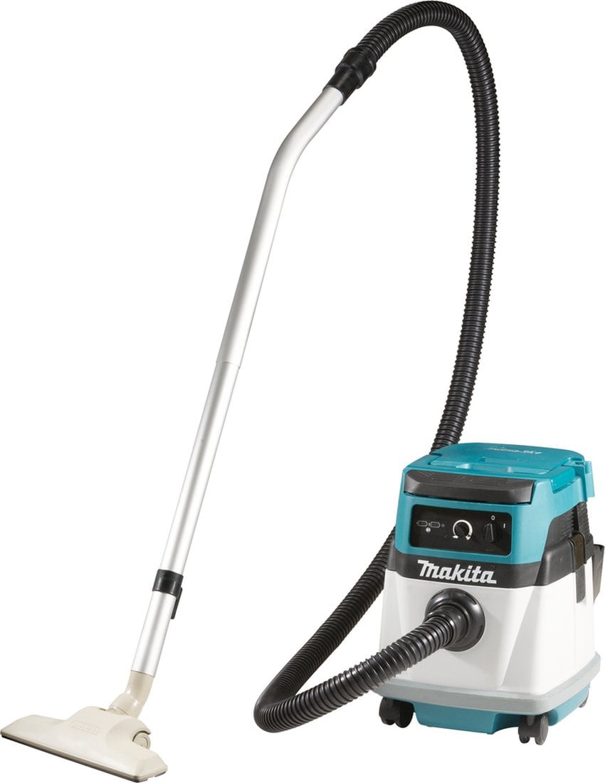 Строительный пылесос Makita DVC150LZ гибридное, белый, 320 Вт, уборка сухая/влажная, пылесборник мешок/контейнер, 15 л