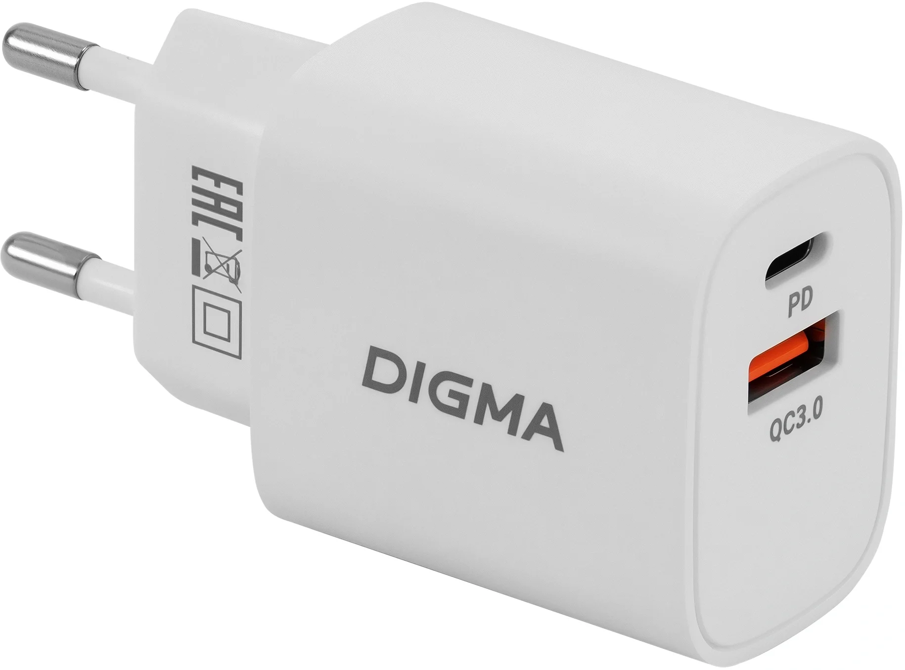 Сетевое зар./устр. Digma DGW3D 30W 3A (PD+QC) USB-C/USB-A универсальное белый (DGW3D0F110WH), DGW3D0F110WH