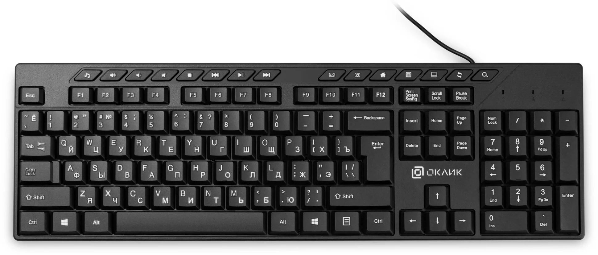 Клавиатура Оклик 125M черный USB Multimedia (1678108) кабель 1.6м
