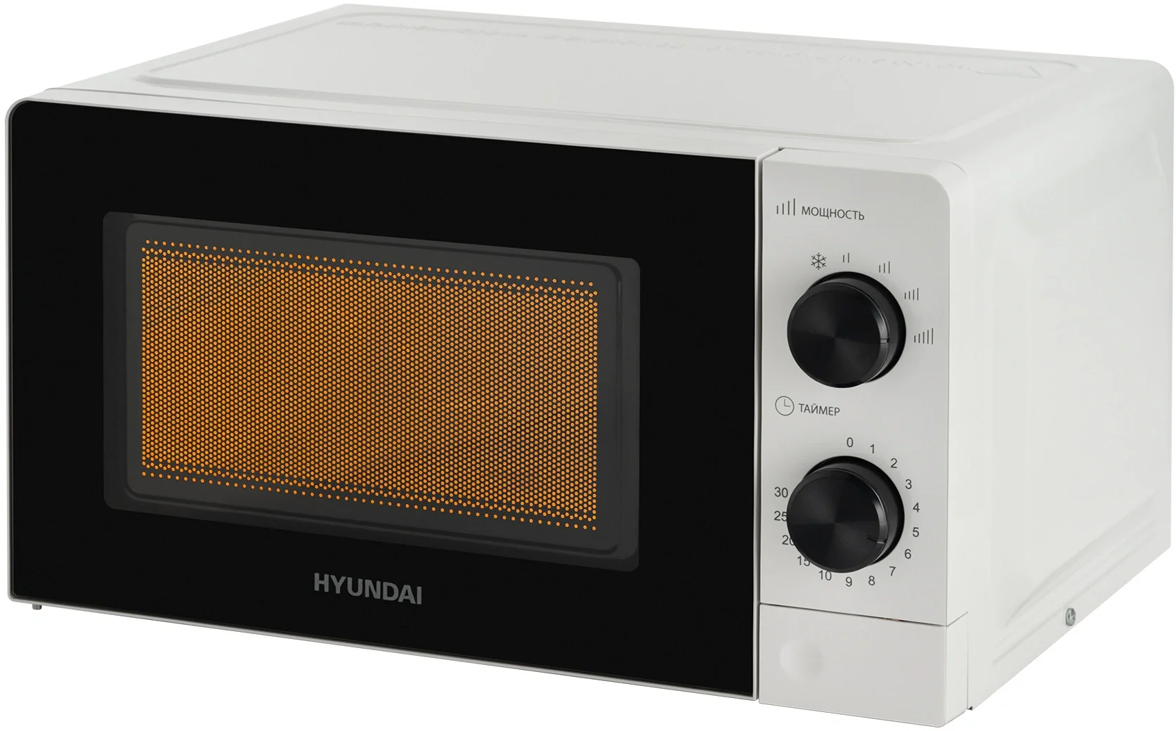 Микроволновая печь Hyundai HYM-M2049 белый/черный, 20 л, 700 Вт, переключатели - поворотный механизм