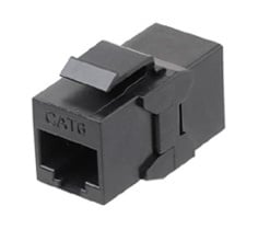 Монтажное оборудование Hyperline CA2-KJ-C6-BK Проходной адаптер (coupler), RJ-45(8P8C) формата Keystone Jack, категория 6, 4 пары, черный