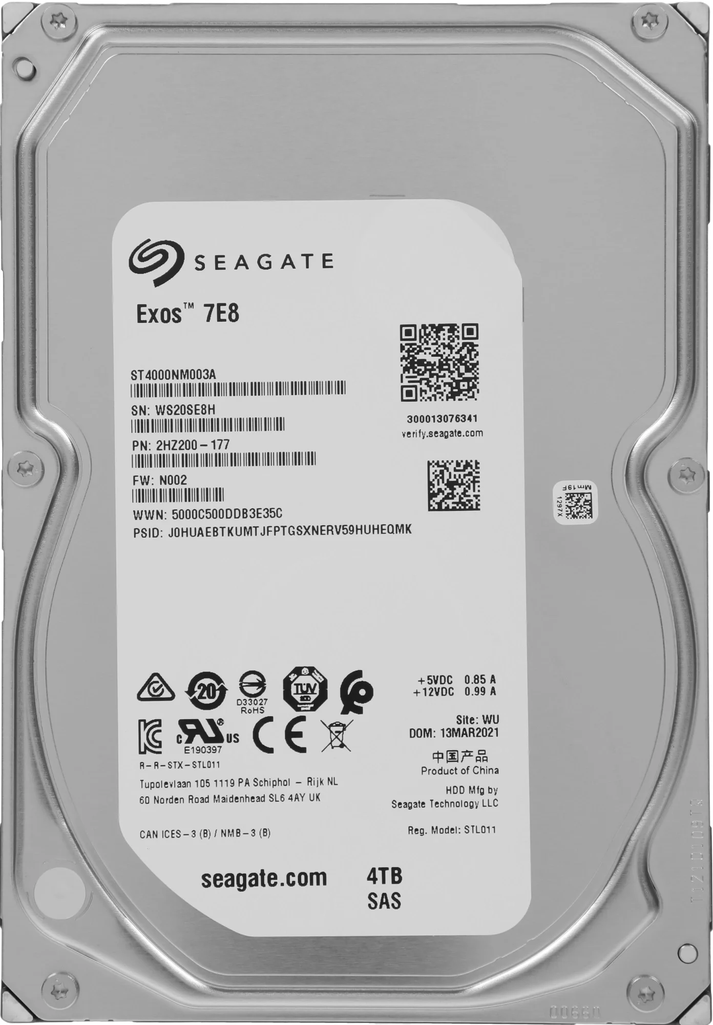 Жесткий диск/ HDD Seagate SAS 4Tb Enterprise 7200 512n 12Gb/s 256Mb 1 year warranty (replacement MG08SDA400E, ST4000NM005A, MG10SDA400E, HUS726T4TAL5204, ST4000NM025B)