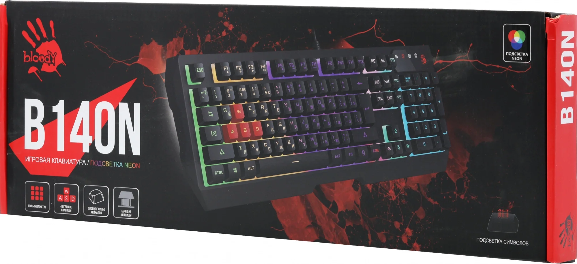 Клавиатура A4Tech B140N черный USB for gamer LED (подставка для запястий) кабель 1.8м