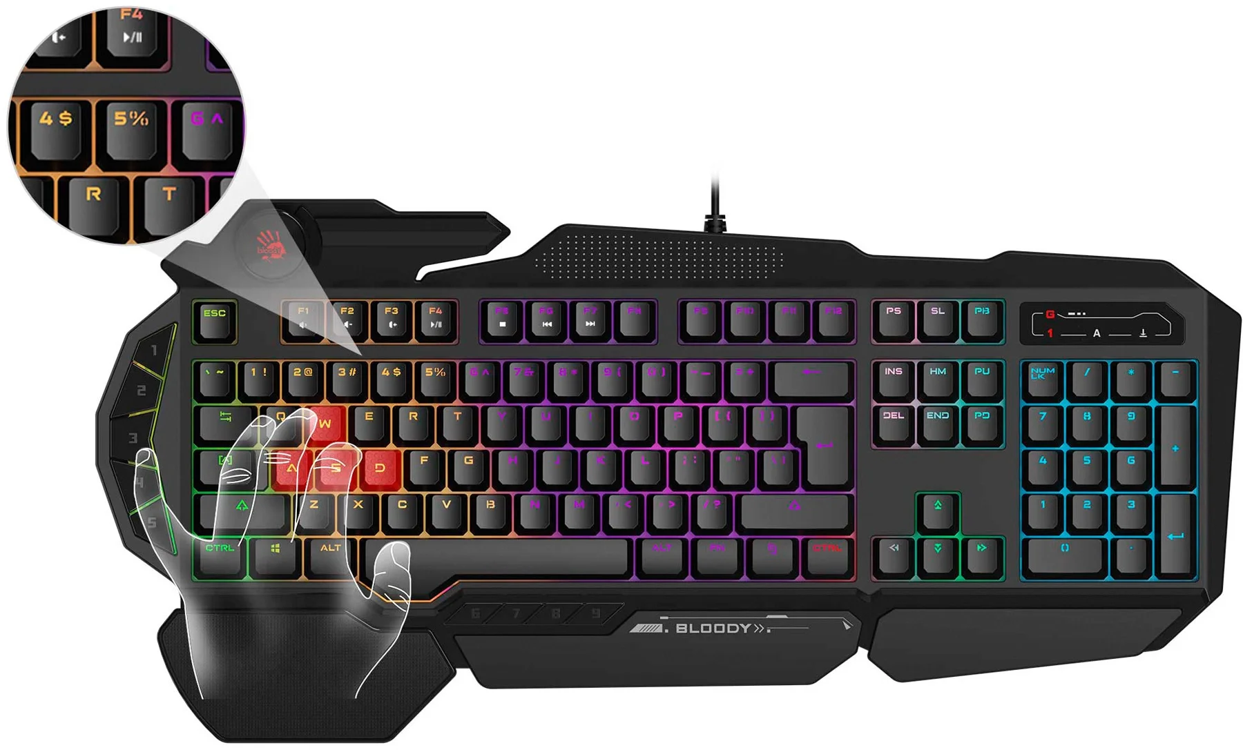 Клавиатура A4Tech B310N черный USB Multimedia for gamer LED (подставка для запястий) кабель 1.8м