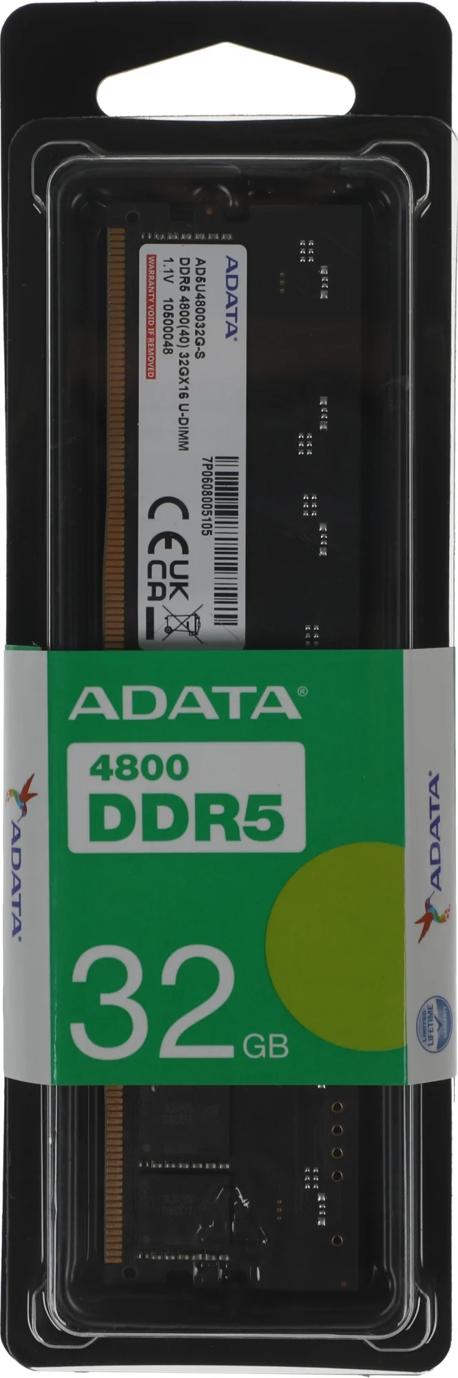 Оперативная память для компьютера 32Gb (1x32Gb) PC5-38400 4800MHz DDR5 DIMM CL40 ADATA AD5U480032G-S AD5U480032G-S