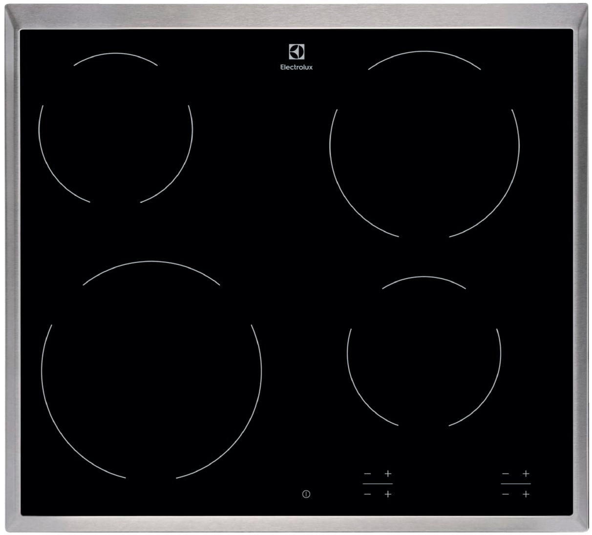 Встраиваемая варочная поверхность ELECTROLUX/ Электрическая варочная поверхность HiLight на 4 конфорки, cтеклокерамика, мощность: 6500 Вт, независимая установка, размеры (ШхГ): 57.6x51.6 см,рама из нержавеющей стали