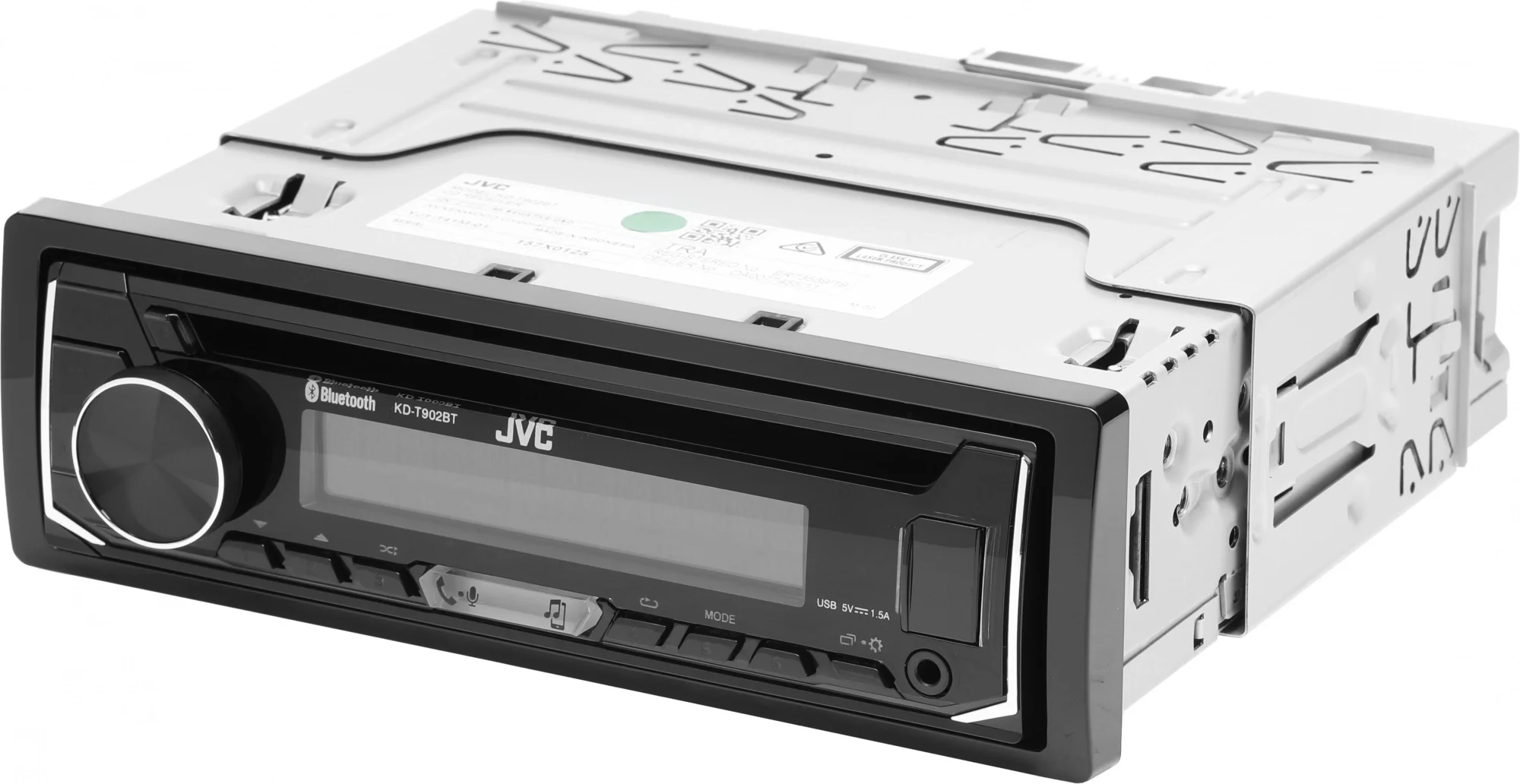 Автомагнитола JVC KD-T902BT, 1 DIN, CD, Bluetooth, USB Type-A, AUX, пульт ДУ, съёмная панель