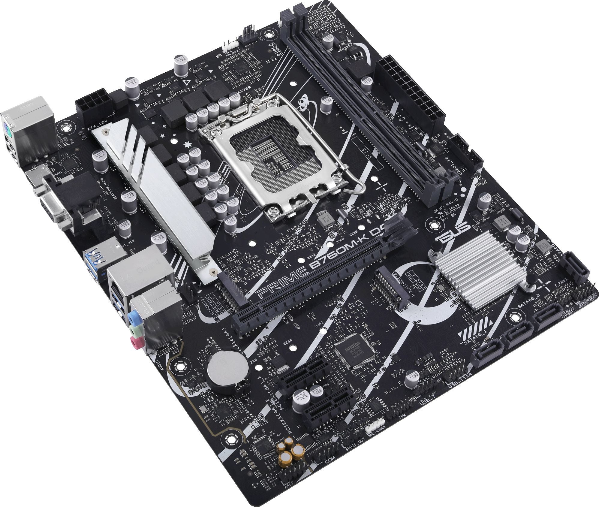 Материнская плата ASUS PRIME B760M-K D4, LGA 1700, Intel B760, 2xDDR4, 4xSATA, 2xM.2, 1xPCIe 4.0 x16, 2xPCIe x1, 1xHDMI, 1xVGA, 1x 2.5Gb LAN, 2xUSB-A 3.2 Gen 1, 2xUSB-A 2.0, 3x3.5 мм, 7.1, mATX