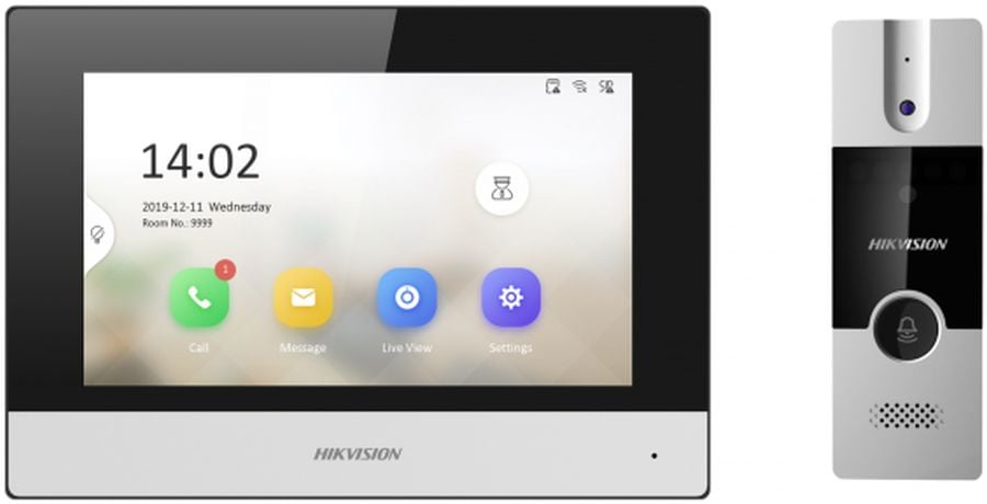 Гибридный IP видеодомофона Включается устройства: DS-KB2411T-IM DS-KH6320-WTDE1 1 блока питания Возможность звонить на Hik-Connect