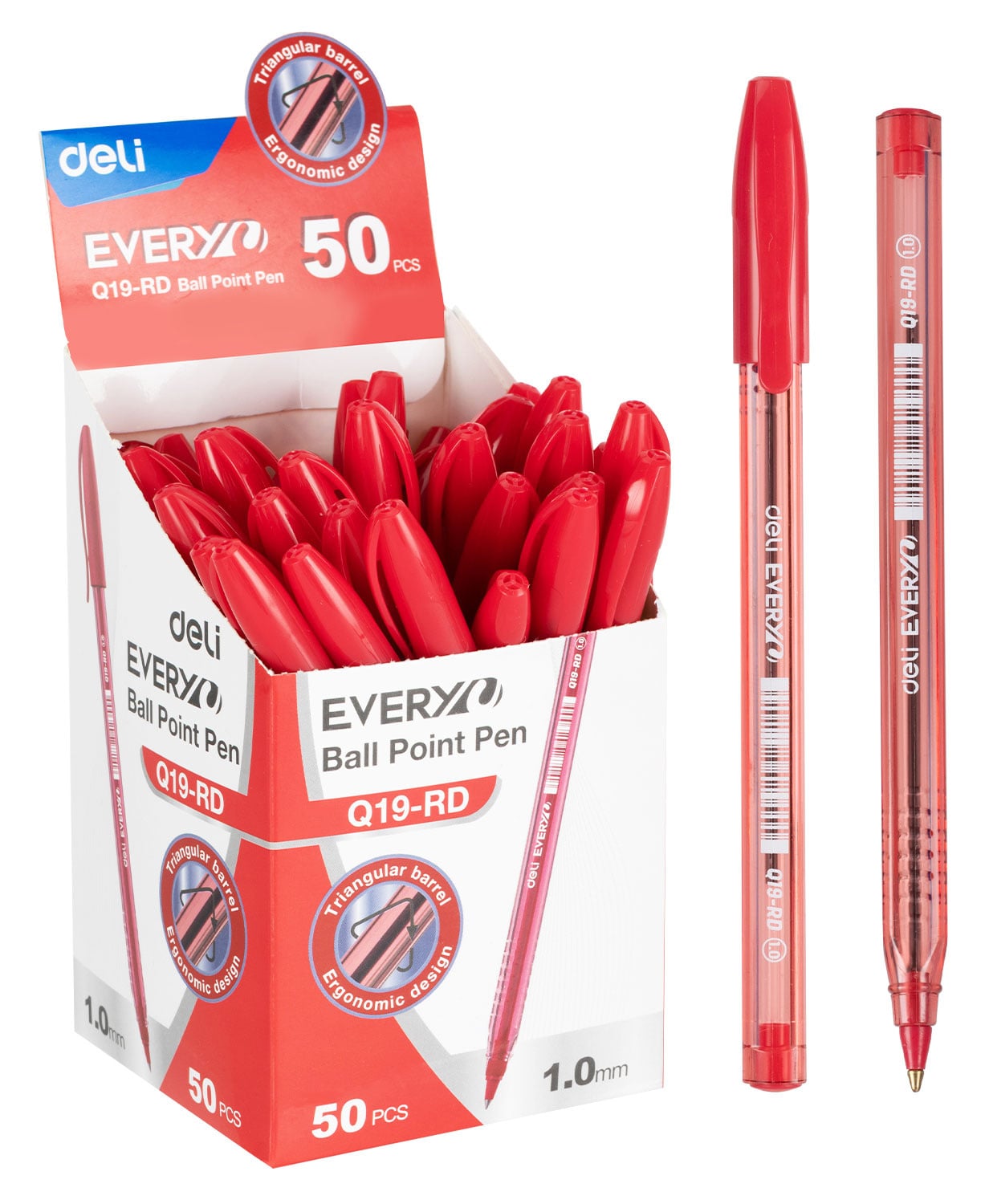 Ручка шариковая Deli EQ19-RD красный, d=1мм, красные чернила