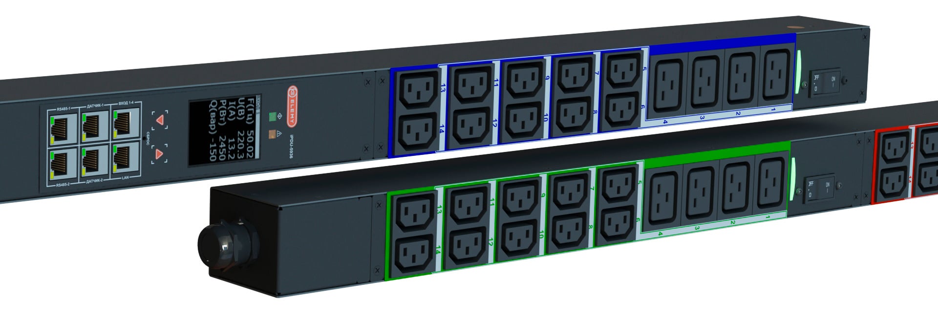 Блок распределения питания Elemy IPDU-5936 верт. размещ. 12xC19 30xC13 с мониторингом 3x16A  IEC 60309 2.4м