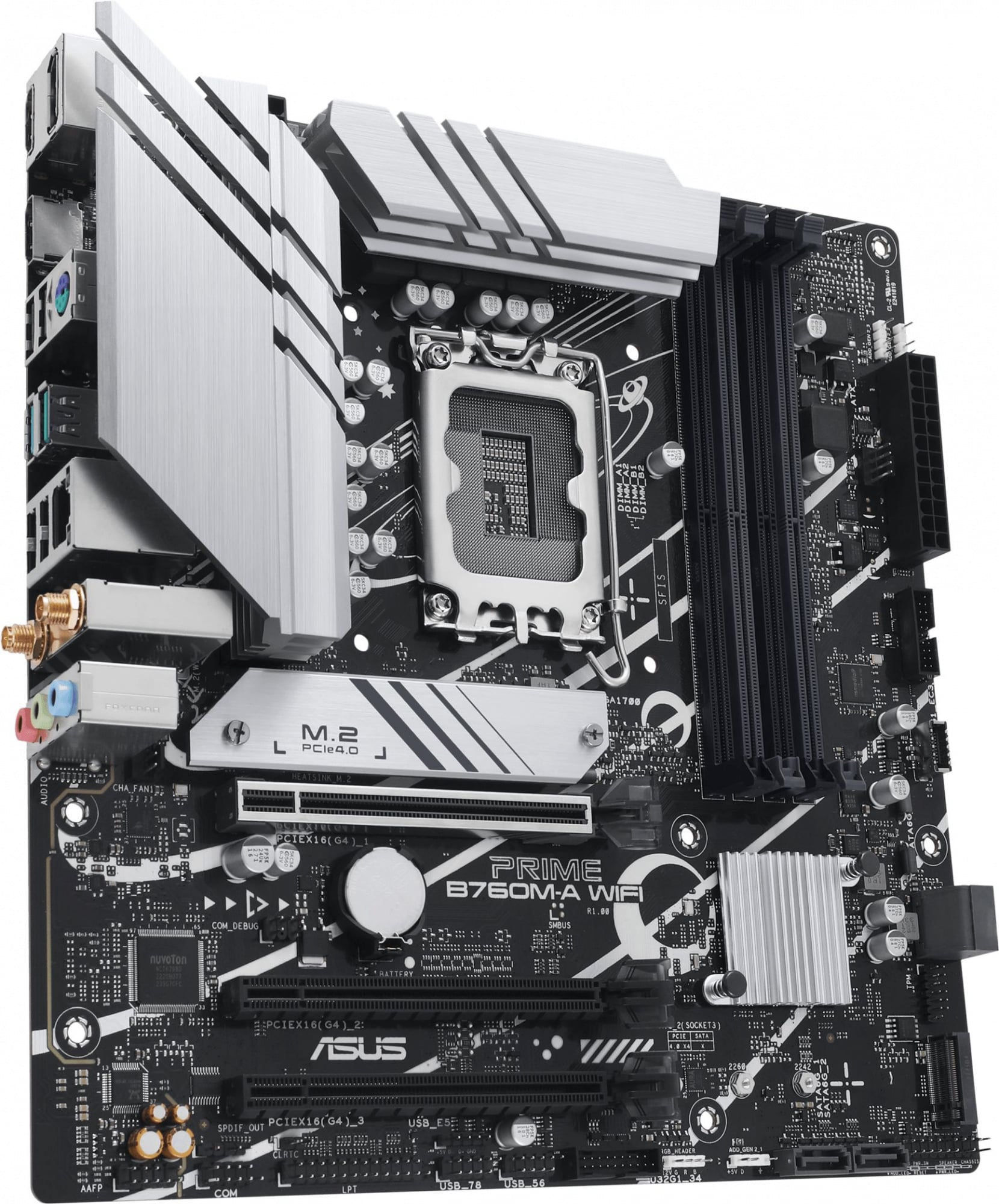Материнская плата ASUS PRIME B760M-A WIFI, LGA 1700, Intel B760, 4xDDR5, 4xSATA, 2xM.2, 1xPCIe 4.0 x16, 1xPCIe 4.0 x4, 1xPCIe 4.0 x1, 2xHDMI, 1xDP, 1x 2.5Gb LAN, 2xUSB-A 3.2 Gen 2, 4xUSB-A 2.0, 3x3.5 мм, 7.1, mATX