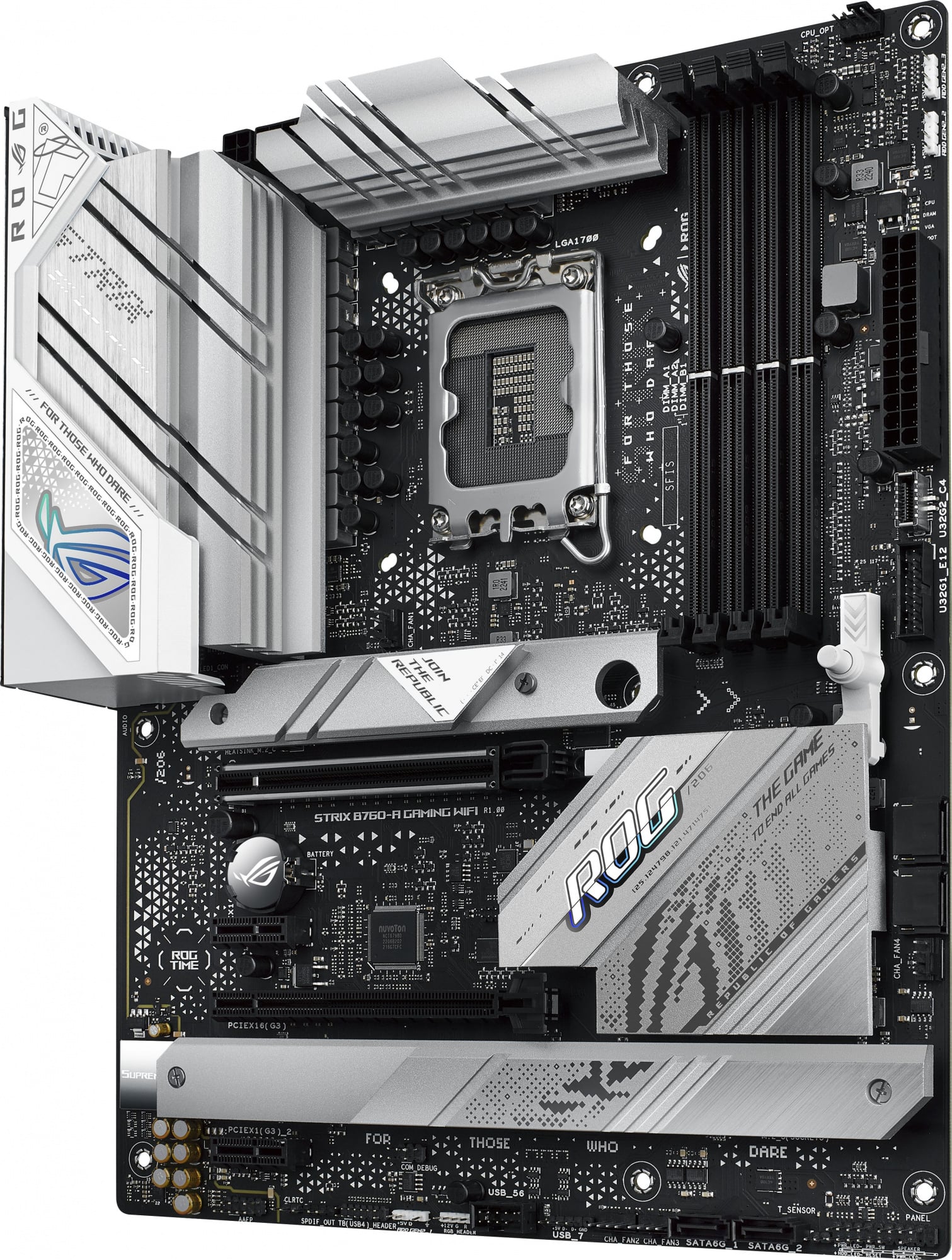 Материнская плата ASUS ROG STRIX B760-A GAMING WIFI, LGA 1700, Intel B760, 4xDDR5, 4xSATA, 3xM.2, 1xPCIe 5.0 x16, 1xPCIe 3.0 x4, 1xHDMI, 1xDP, 1x 2.5Gb LAN, 1xUSB-A 3.2 Gen 2, 2xUSB-A 3.2 Gen 1, 4xUSB 2.0, 5x3.5 мм, 7.1, Standard-ATX