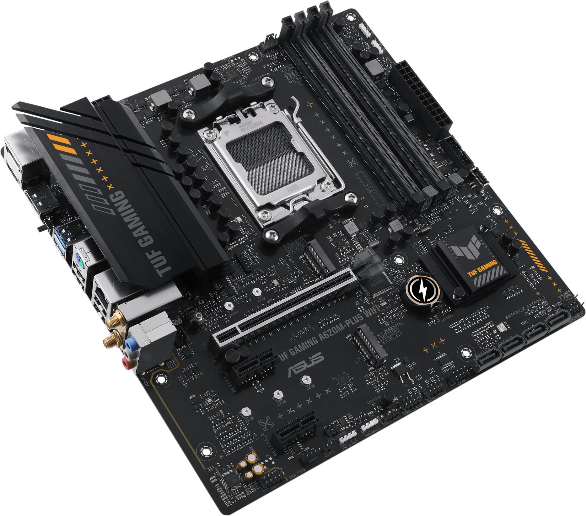Материнская плата Asus - TUF GAMING A620M-PLUS WIFI, mATX, AMD A620, 1xAM5, 4xDDR5 до 128ГБ, 1x2.5GbE, audio, M.2, Wi-Fi, Bluetooth, HDMI, DP, 1xPS/2, 4xSATA, 4xUSB2.0, 2xUSB3.2, TUF GAMING A620M-PLUS WIFI