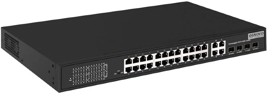 PoE Коммутатор OSNOVO SW-62444(400W) PoE коммутатор Fast Ethernet на 24 x RJ45 портов + 4 x GE Combo uplink порта. Порты: 2 x FE (10/100Base-T) с PoE (до 60W, A+B) + 22 x FE (10/100Base-T) с PoE (до 30W), 4 x GE Com
