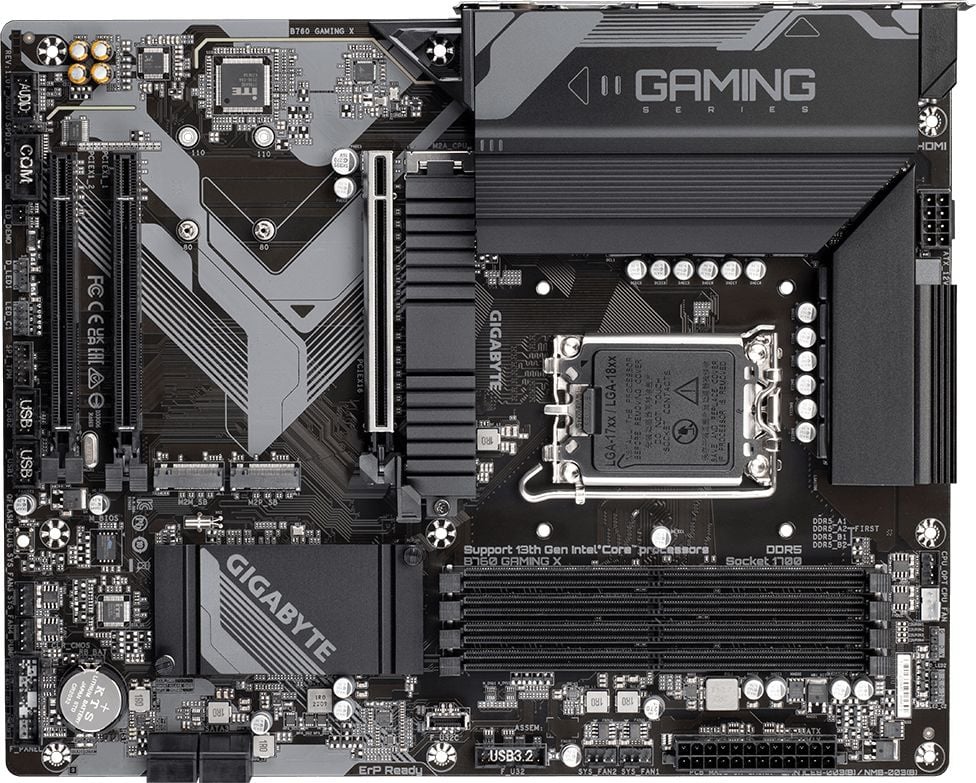 Материнская плата Gigabyte B760 GAMING X, Socket 1700, Intel®B760, 4xDDR5-4800, HDMI+DP, 3xPCI-Ex16, 4xSATA3(RAID 0/1/5/10), 3xM.2, 8Ch Audio, 2.5GLan, (4+4)xUSB2.0, (3+2)xUSB3.2, (1+1)xUSB3.2 Type-C™, ATX, RTL