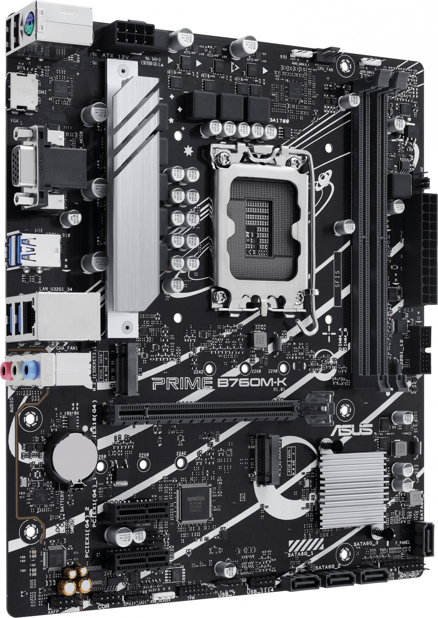 Материнская плата Asus - PRIME B760M-K, mATX, Intel B760, 1xLGA 1700, 2xDDR5 до 96ГБ, 1x2.5GbE, audio, M.2, VGA, HDMI, 1xPS/2, 4xSATA, 2xUSB2.0, 4xUSB3.2, PRIME B760M-K