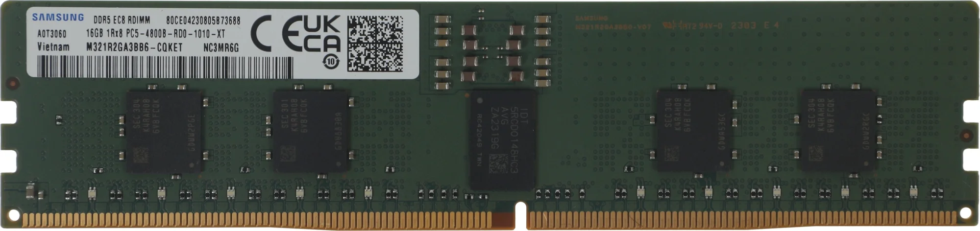 Оперативная память Samsung DDR5  16GB RDIMM 4800 Mbps (1Rx8) ECC  Reg  1.1V (M321R2GA3BB6-CQK), 1 year, OEM