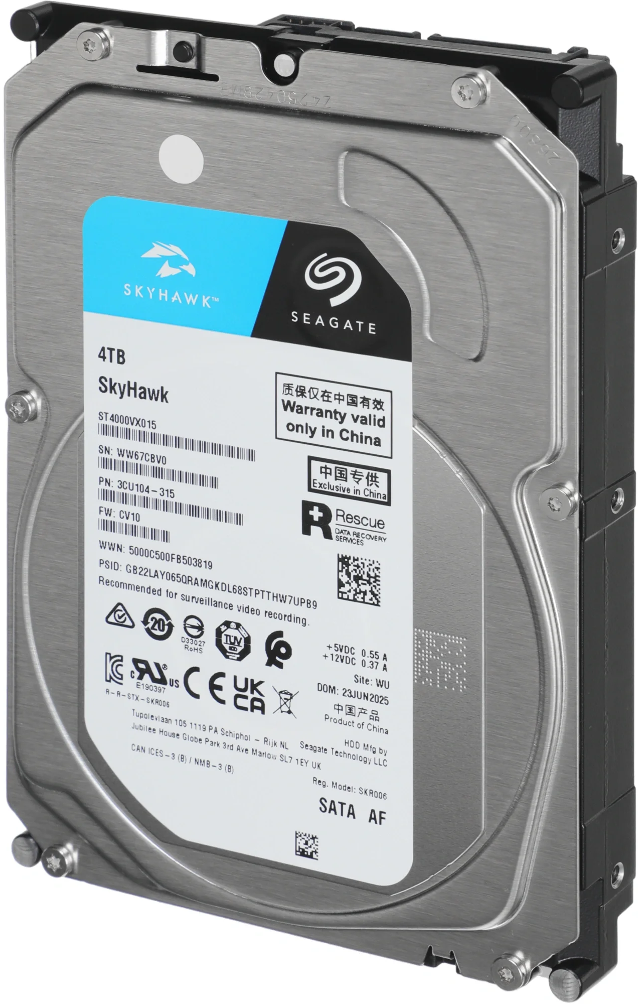 Жесткий диск/ HDD Seagate SATA3 4TB 5400 RPM Skyhawk 256Mb 1 year warranty (replacement ST4000VX016, ST4000VX005, ST4000VX013, ST4000VX007, WD43PURZ)