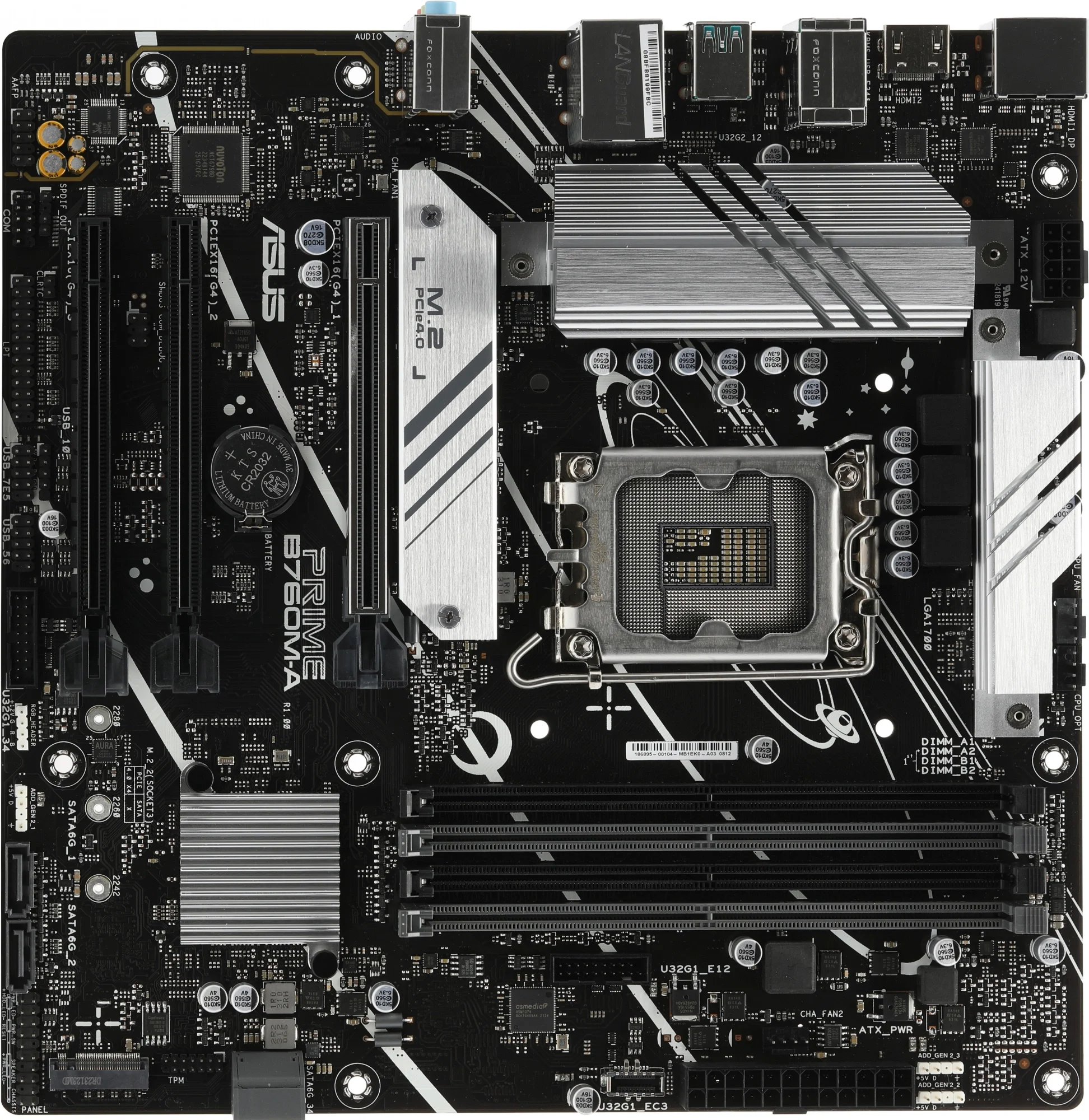 Материнская плата ASUS PRIME B760M-A-CSM, Socket LGA 1700, Intel B760, 4xDDR5, 4xSATA, 2xM.2, 1xPCIe 4.0 x16, 1xPCIe 4.0 x4, 2xHDMI, 1xDP, 1x 2.5Gb LAN, 2xUSB-A 3.1, 4xUSB-A 2.0, 3x3.5 мм, 7.1, mATX