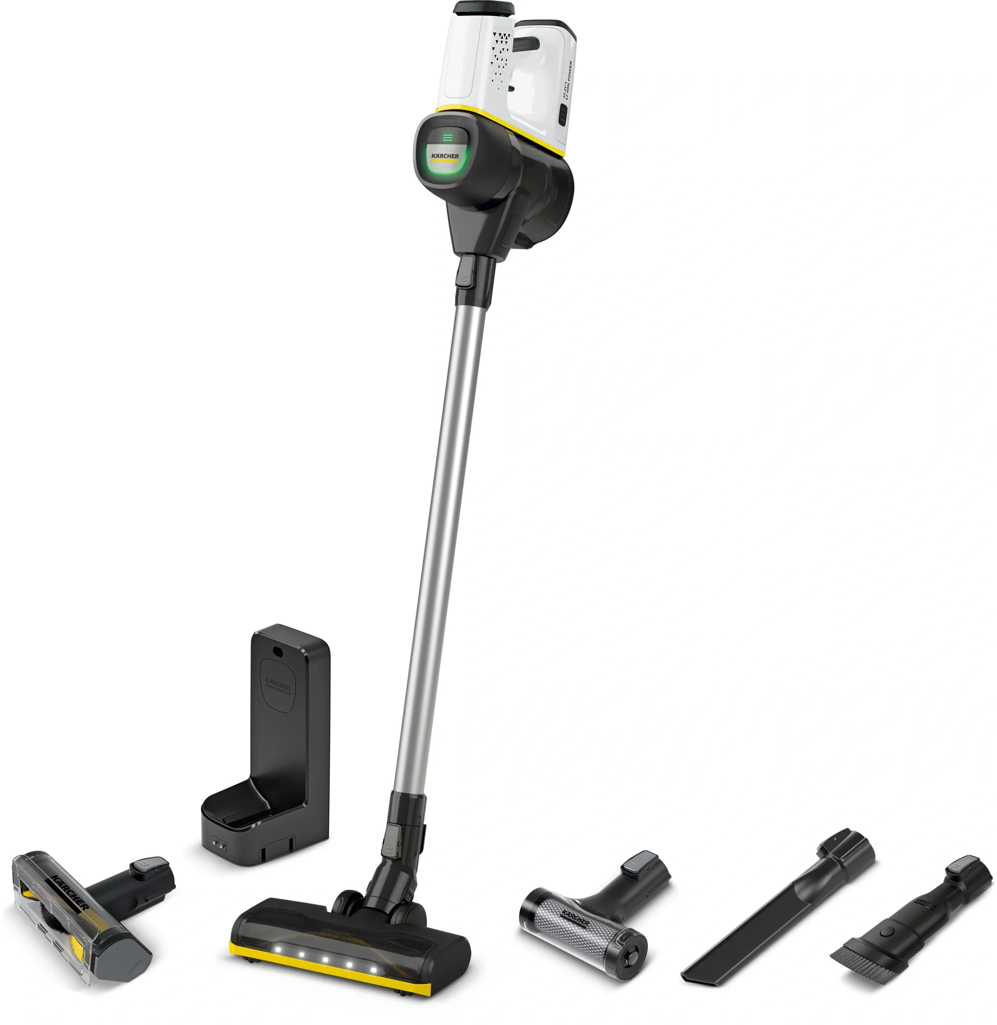 Пылесос вертикальный Karcher VC 6 Cordless серебристый/белый, питание от аккумулятора, 250 Вт, уборка сухая, пылесборник 0.8 л, работа от АКБ max 50 мин.