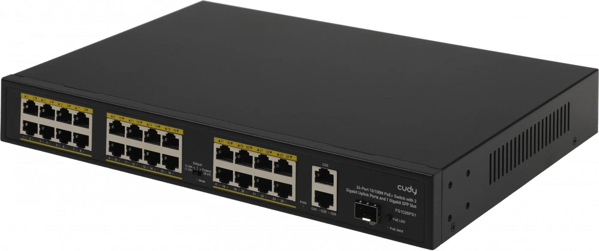 Коммутатор Cudy FS1026PS1, 24×100M PoE+, 2×1GbE, 1×SFP, 300 Вт, 1U