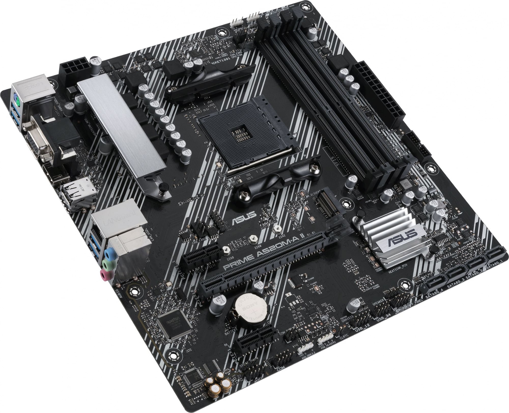 Материнская плата ASUS PRIME A520M-A II/CSM, AM4, AMD A520, 4xDDR4, 4xSATA, 1xM.2, 1xPCI-E 3.0 x16, 2xPCI-E x1, 1xDP, 1xHDMI, 1xVGA, 1x 1Gb LAN, 2xUSB-A 2.0, 4xUSB-A 3.0, 3x3.5 мм, 7.1, mATX