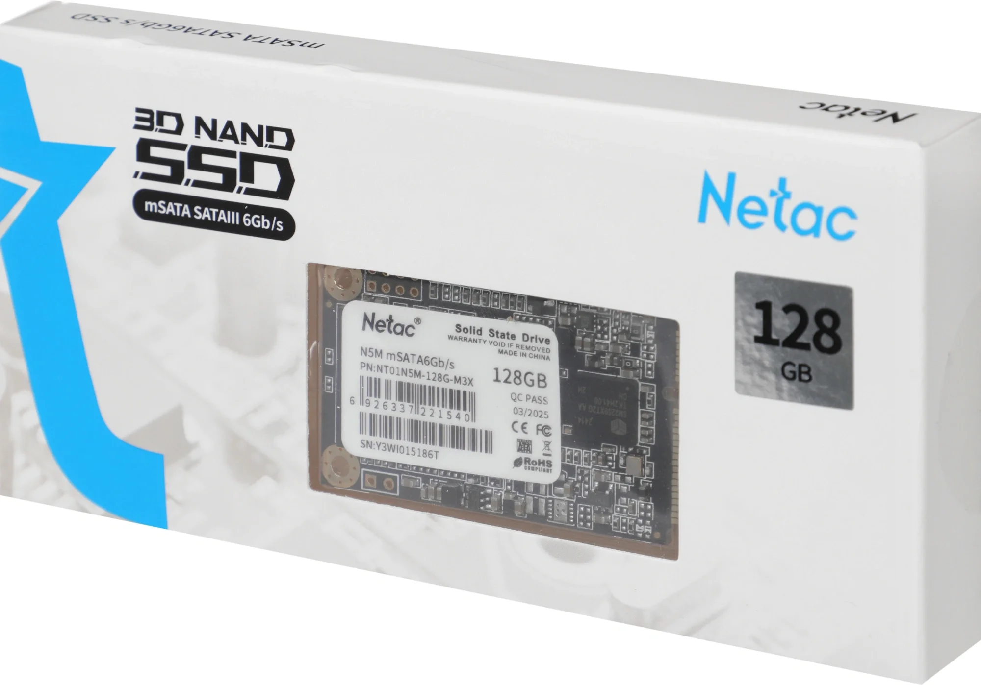 Диск SSD Netac - N5M, для ноутбука, mSATA, 128 ГБ, SATA, 6 Гб/с, speed write-440МБ/с read-510МБ/с, NT01N5M-128G-M3X