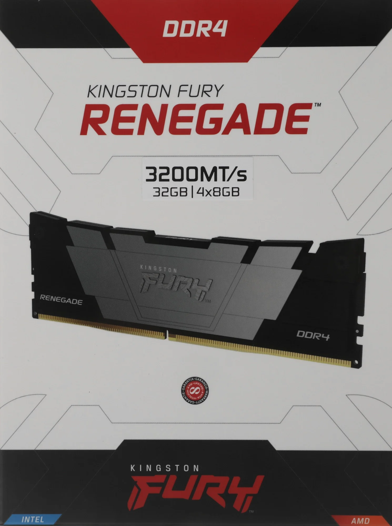 (Поврежденная упаковка) Оперативная память Kingston DDR4 4x8GB 3200MHz KF432C16RB2K4/32 Fury Renegade Black RTL Gaming PC4-25600 CL16 DIMM 288-pin 1.35В single rank с радиатором Ret