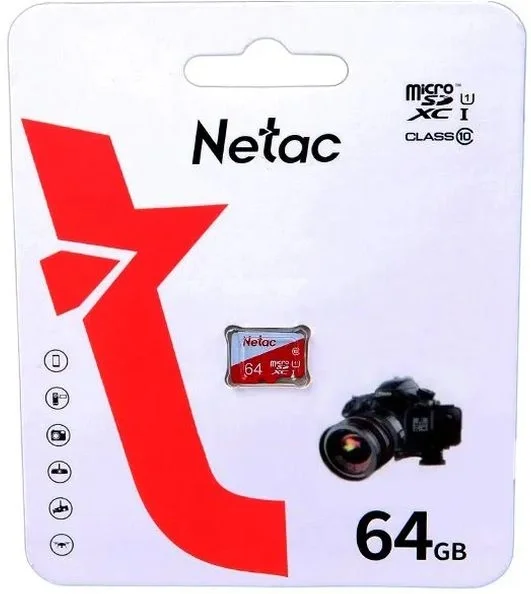 Карта памяти Netac - P500 Extreme Pro, microSDXC, read speed 90Mb/s, UHS-I Class 1, Class 10, 64GB, NT02P500ECO-064G-S