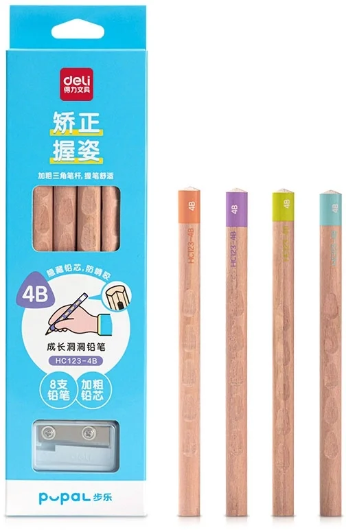 Карандаш чернографитный Deli HC123-4B Pupal 4B коробка (8шт) + точилка