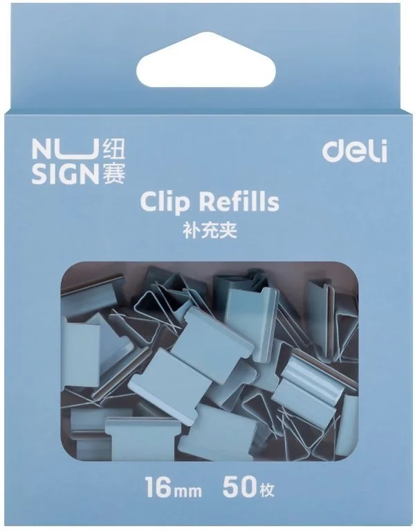Зажимы Deli NS086BLUE Nusign для клиппера 16мм голубой (упаковка: 50шт) картонная коробка