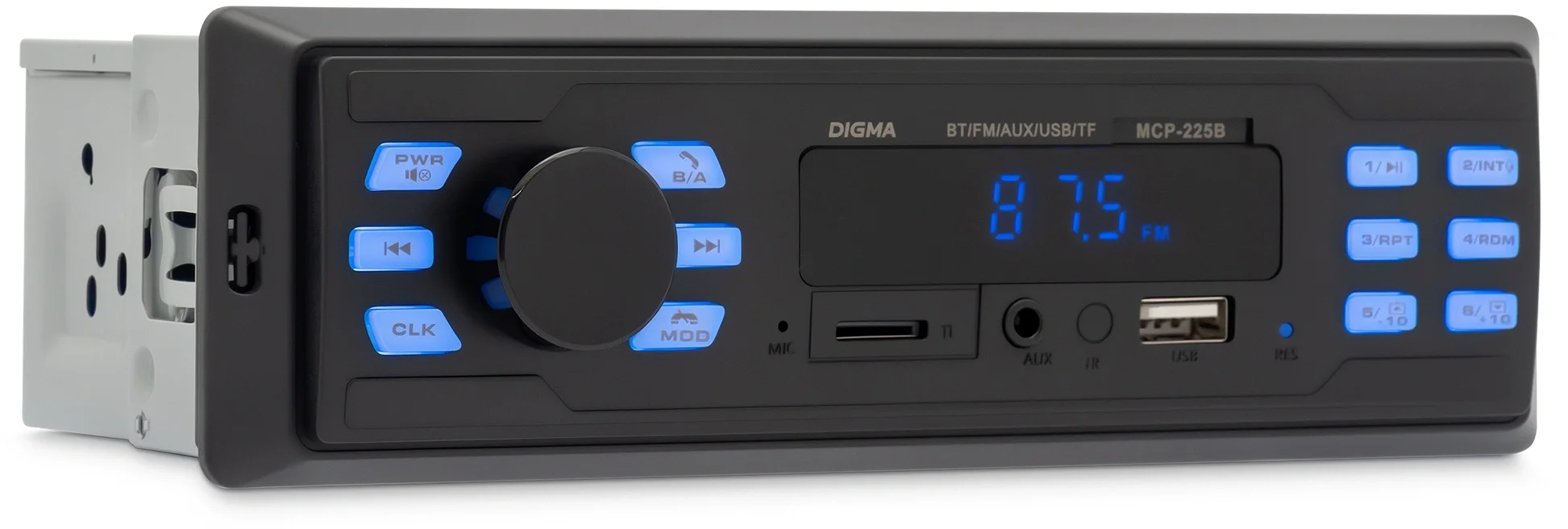 Автомагнитола Digma MCP-225B, 1 DIN, Bluetooth, USB Type-A, AUX