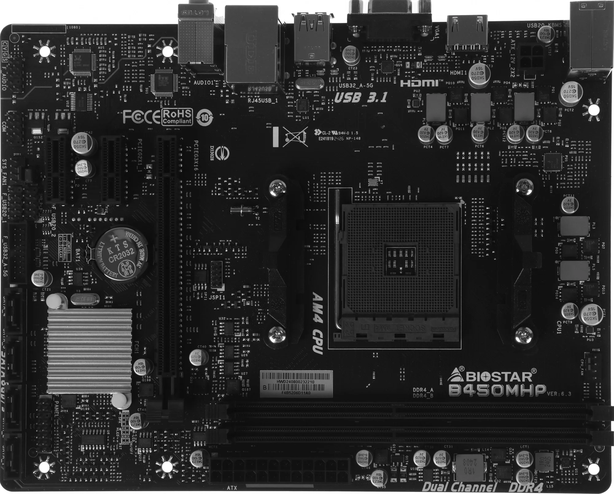 Biostar B450MHP RTL {Socket AM4, AMD B450, 2xDDR4-2933, D-SUB+HDMI, 1xPCI-Ex16, 2xPCI-Ex1, 4xSATA3(RAID 0/1/10), 8 Ch Audio, GLan, (4+4)xUSB2.0, (2+2)xUSB3.2, 1xPS/2, mATX}