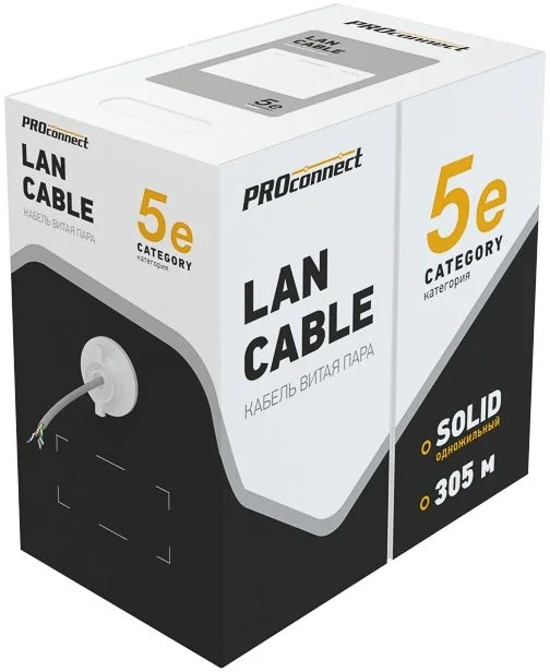 PROconnect (01-0152) Кабель витая пара, F/UTP, CAT 5е, PVC, 4PR, 24AWG, INDOOR, SOLID, серый, 305м