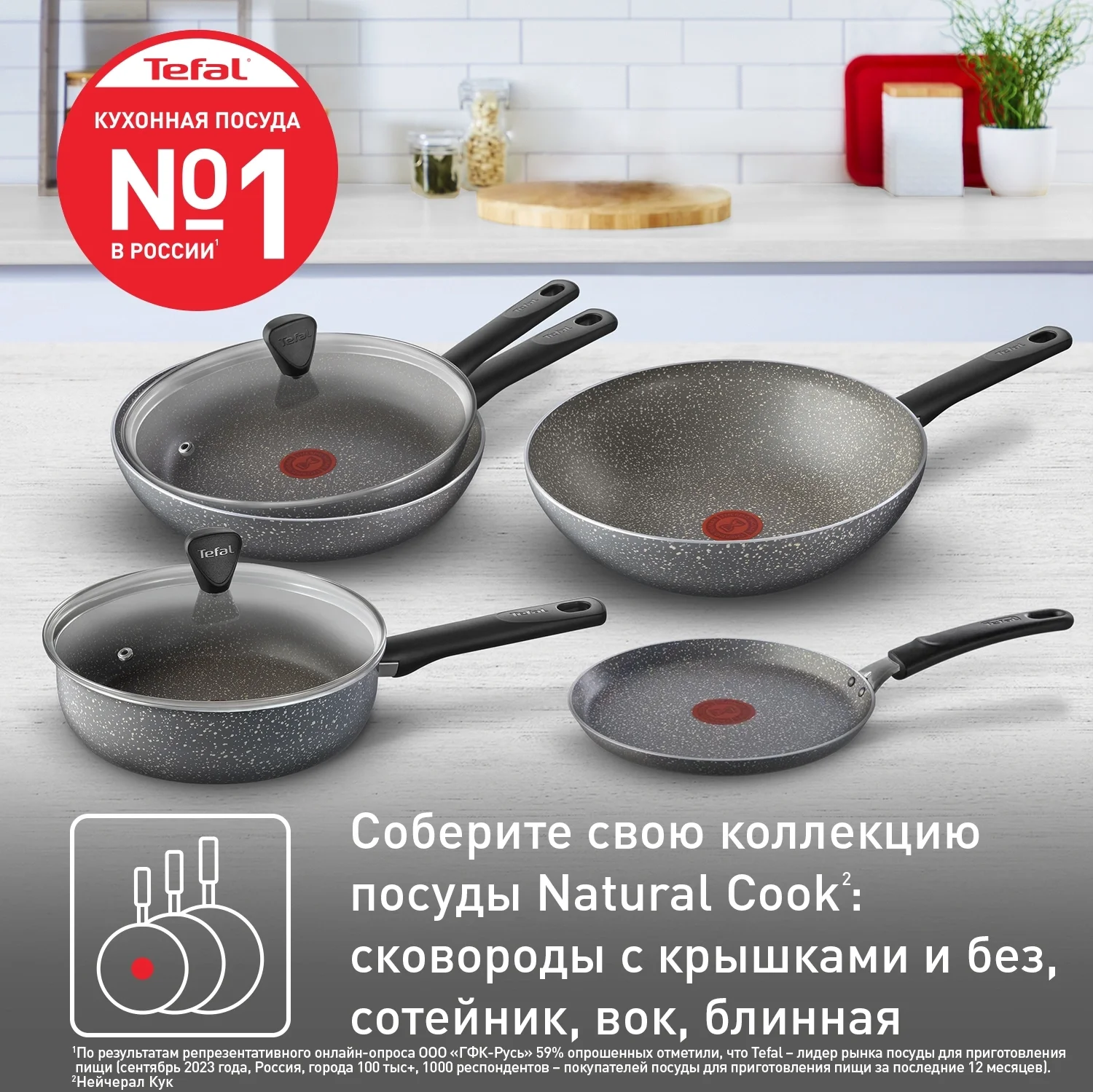 Сковорода Tefal Natural Cook 04213124 круглая 24см ручка несъемная (без крышки) серый