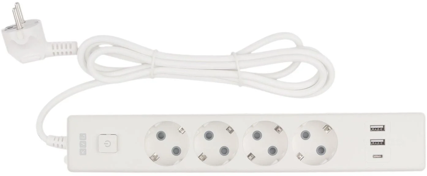 Удлинитель PowerCube PC-6-2M, 4 розетки, 3×USB, 1.9м