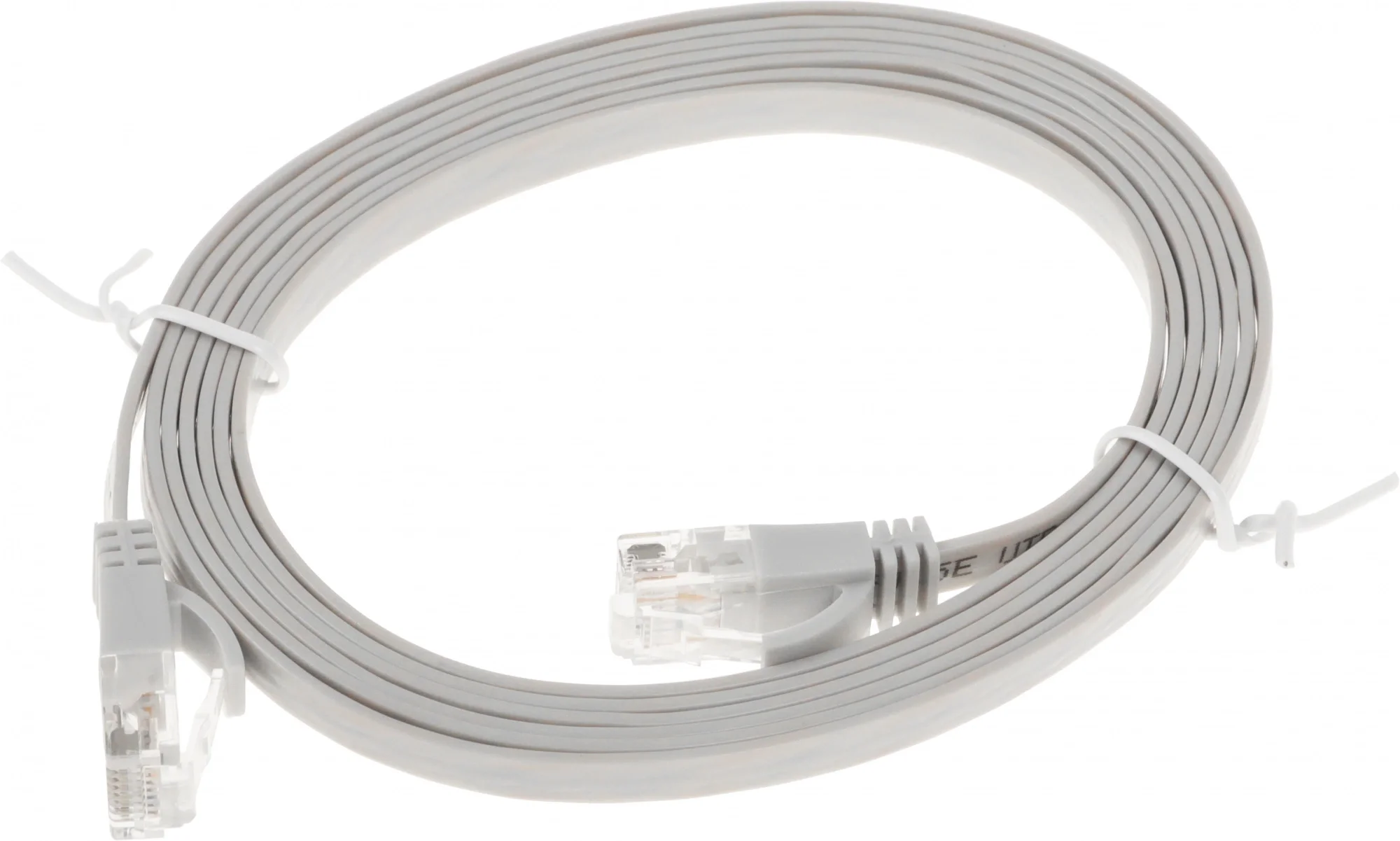 Патч-корд Buro Flat 10Гбит/с UTP 4 пары cat.5E Cu molded 2м серый RJ-45  (m)-RJ-45 (m) (BU-5E-FLAT-2M-G)