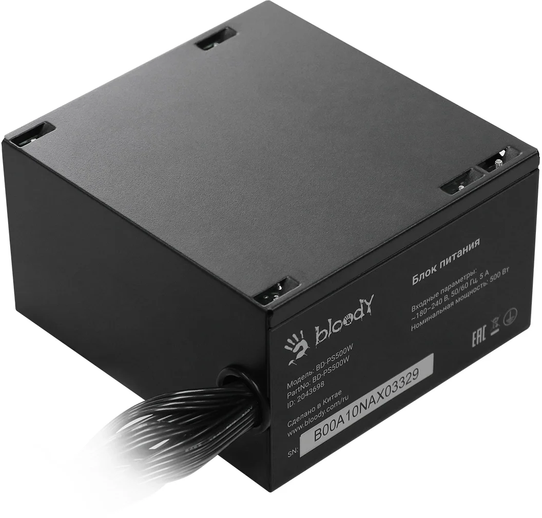 Блок питания ATX 500Вт Bloody BD-PS500W 80 PLUS White (20+4pin) APFC 120mm fan 6xSATA [BD-PS500W]